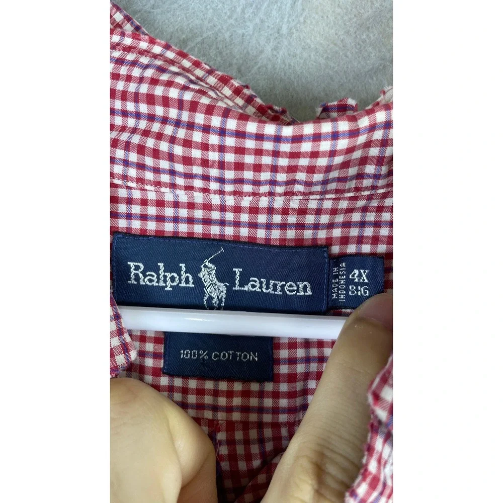 Ralph Lauren Button Down Mens 4X Big Red Good Gingham Short Sleeve Shirt